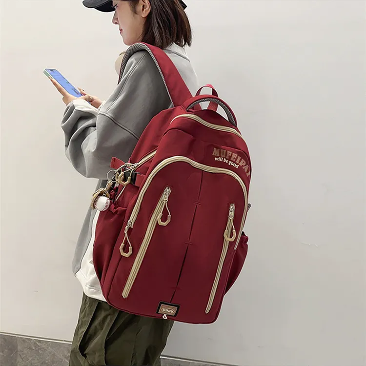 NOMK Nylon Backpack Unisex White/Red/Black-9