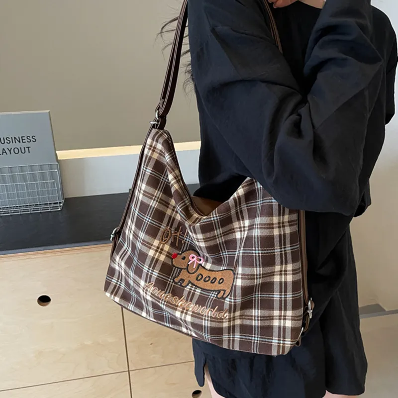 NOMK PU Stitched Canvas Underarm Backpack, Shoulder Bag Women's Brown-20