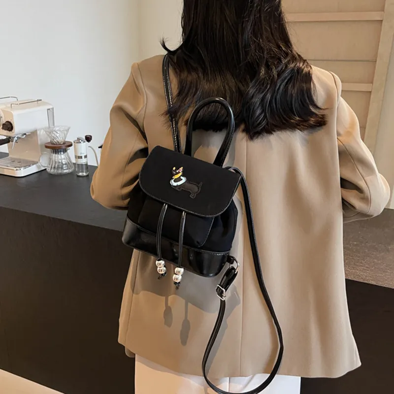 NOMK Suede Handbag Shoulder Bag Backpack Women's Black/Coffee/Brown-3