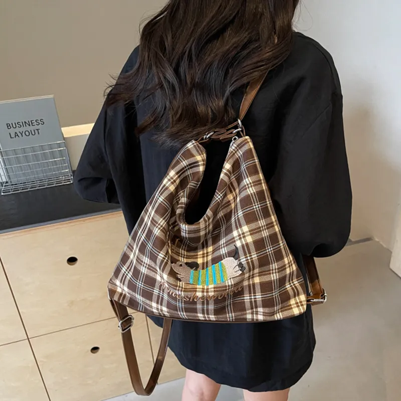 NOMK PU Stitched Canvas Underarm Backpack, Shoulder Bag Women's Brown-15
