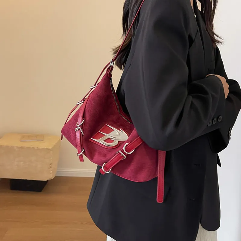 NOMK Suede Crossbody Bag, Shoulder Bag Women's Brown/Black/Red/Coffee-11