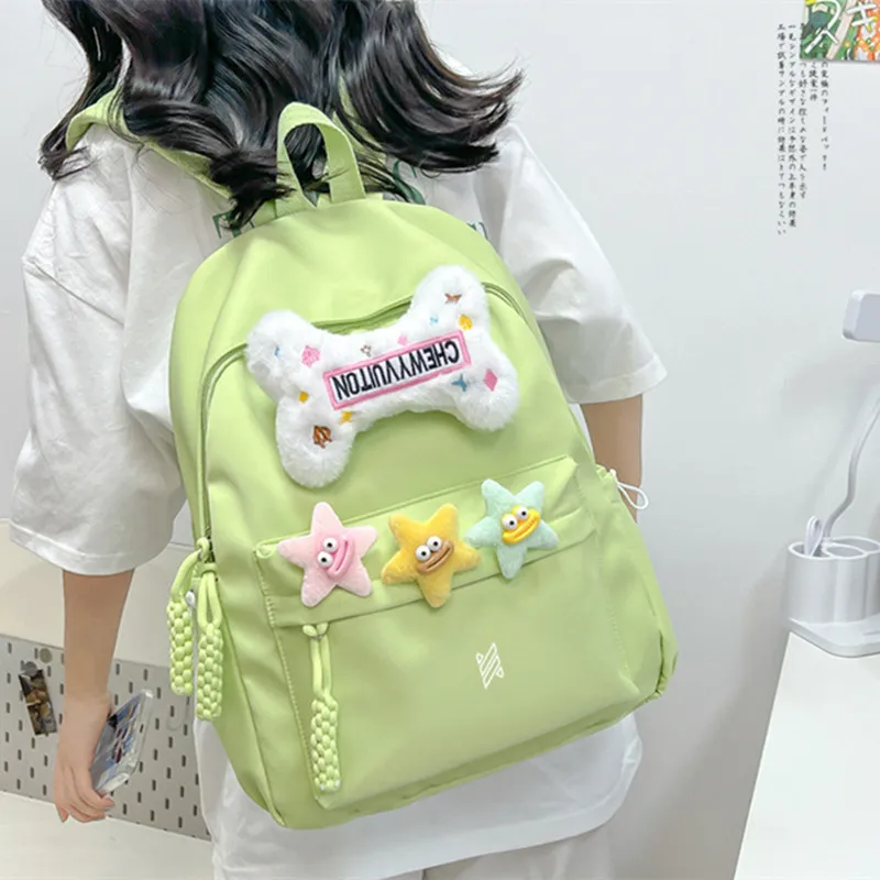 NOMK Nylon Backpack Backpack Backpack Handbag Women's Pink/Black/Green/White/Beige Yellow-14