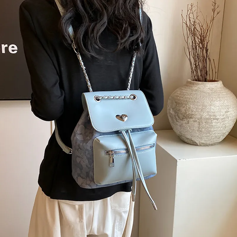 NOMK PU Backpack Handbag Shoulder Bag Women's Blue/Khaki-3