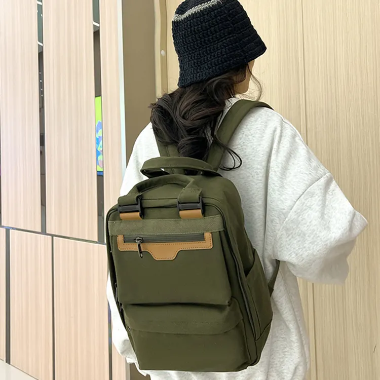 NOMK Canvas Handheld Backpack Unisex Black/Army Green/Green/Ecru/Purple-6
