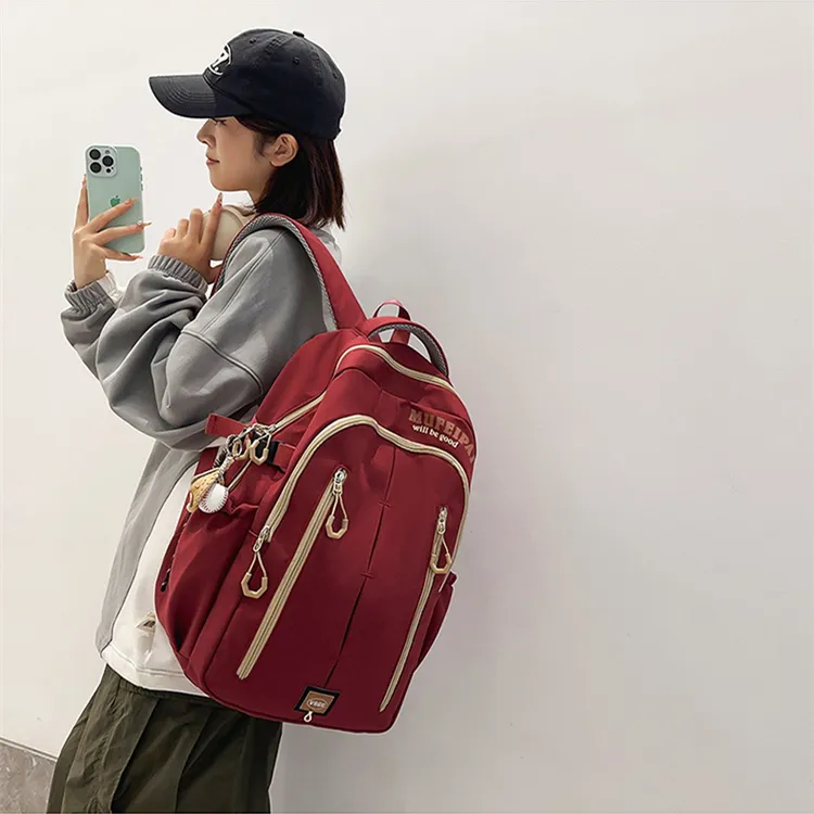 NOMK Nylon Backpack Unisex White/Red/Black-7