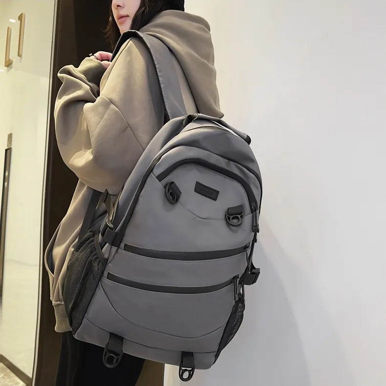 NOMK Nylon Backpack Unisex Black/White/Gray/Red/Brown-10