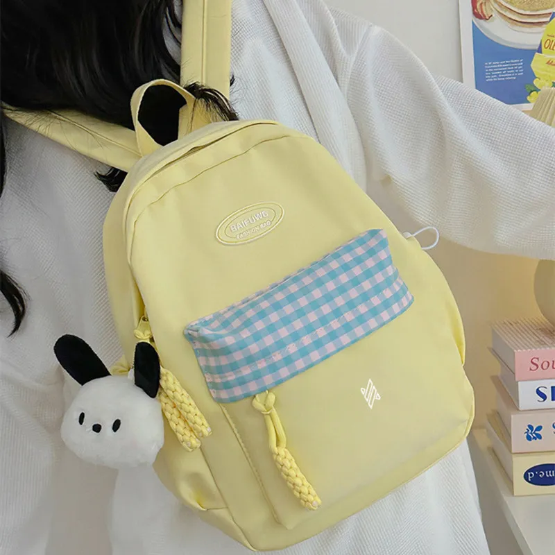 NOMK Nylon Backpack, Travel, Small Backpack Women's White/Blue/Black/Yellow/Green-11