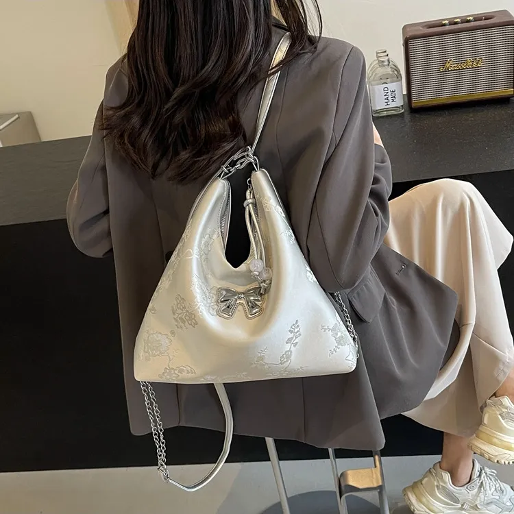 NOMK PU Backpack Crossbody Bag Shoulder Bag Backpack Women's Pearlescent White/silver/pink/blue-7