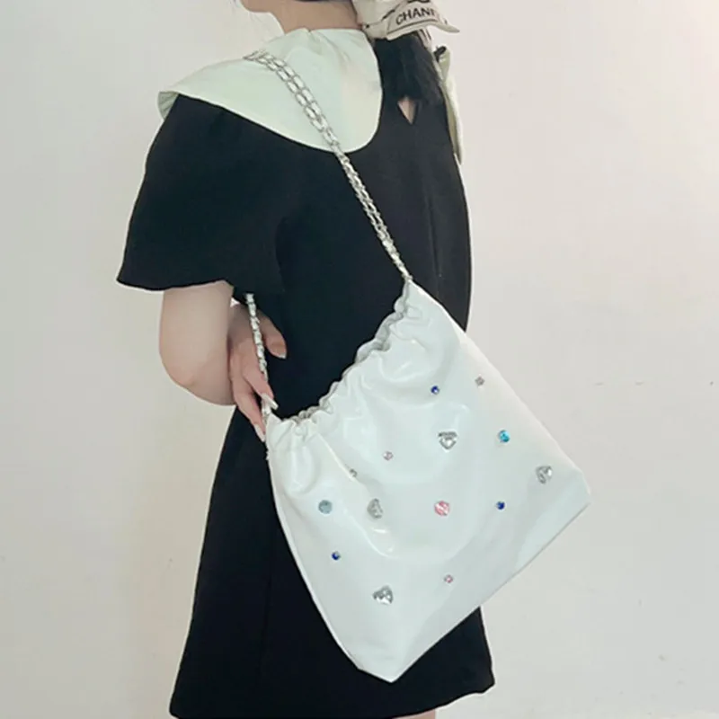 NOMK Leather Chain Bag Tote Bag Shopping Bag Bucket Bag Shoulder Bag Handbag Crossbody Bag Shoulder Bag Women's Silver-20