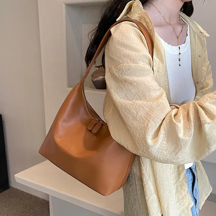 NOMK PU Tote Bag Shopping Bag Shoulder Bag Versatile Shoulder Bag Regular Women's Black/White/Khaki/Brown-16