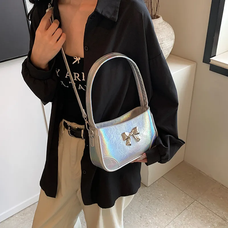 NOMK PU Shoulder Bag, Commute Crossbody Bag Women's Black/Iridescent Silver/Iridescent Gunmetal/Silver-5