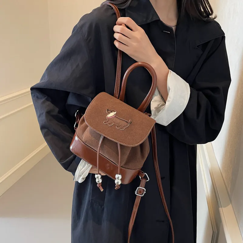 NOMK Suede Handbag Shoulder Bag Backpack Women's Black/Coffee/Brown-11