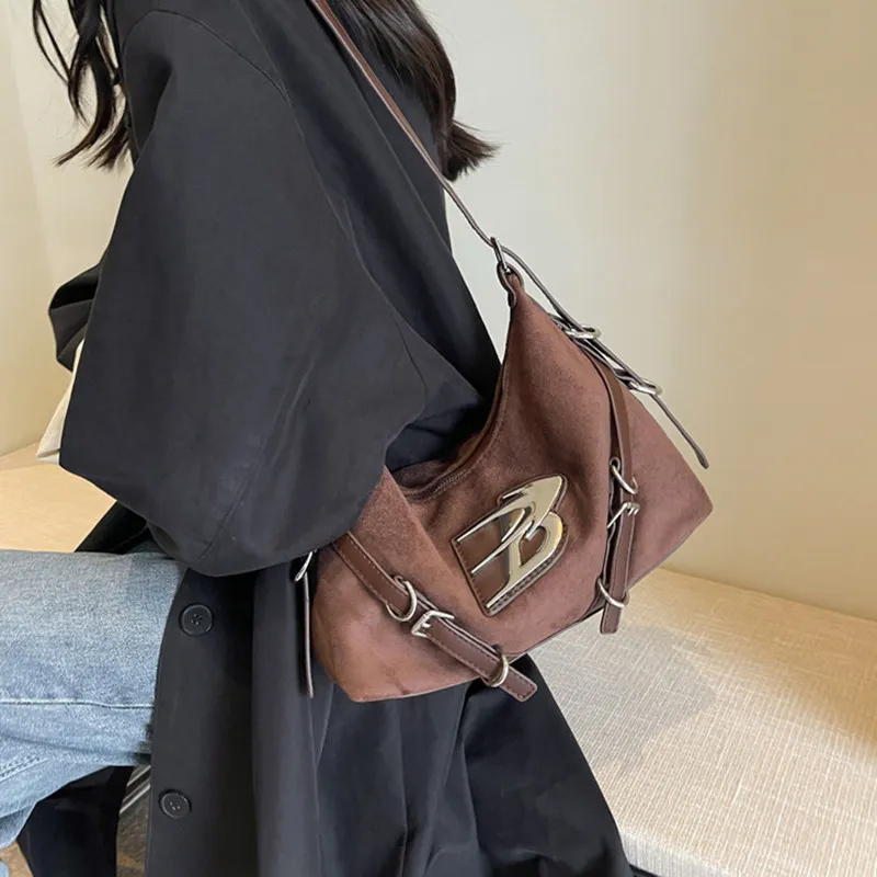 NOMK Suede Crossbody Bag, Shoulder Bag Women's Brown/Black/Red/Coffee-18