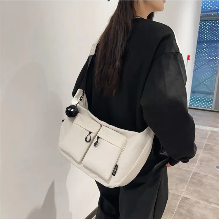 NOMK Nylon Travel Bag Shoulder Bag Crossbody Bag Medium Size Unisex Black/White/Green/Khaki/Brown-3