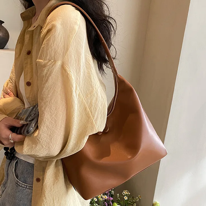 NOMK PU Tote Bag Shopping Bag Shoulder Bag Versatile Shoulder Bag Regular Women's Black/White/Khaki/Brown-18