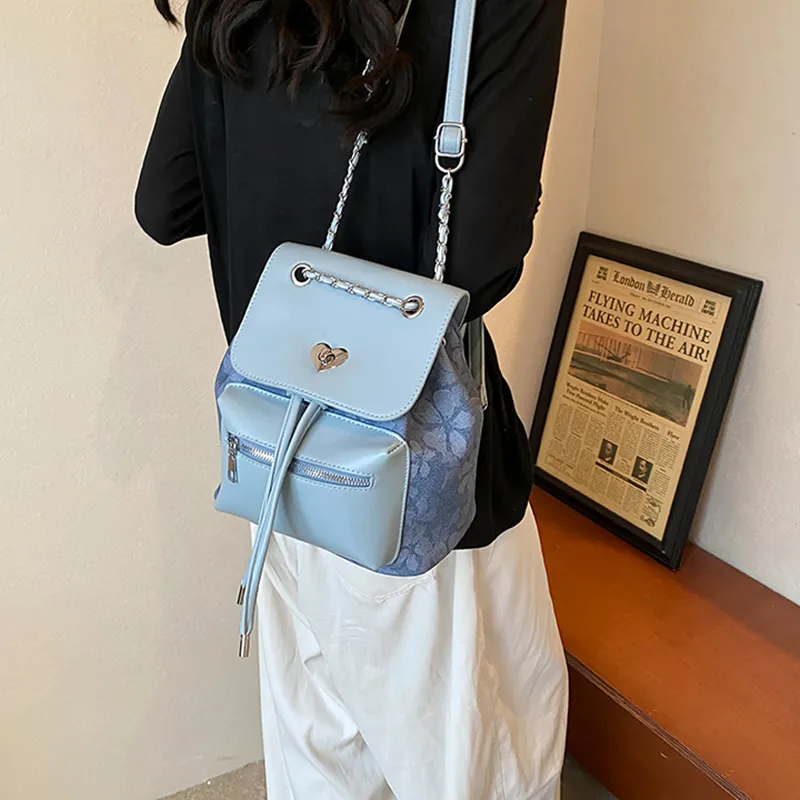 NOMK PU Backpack Handbag Shoulder Bag Women's Blue/Khaki-1