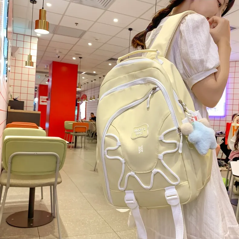 NOMK Nylon Backpack Handbag Women's White/Black/Yellow/Pink/Blue/Green-6