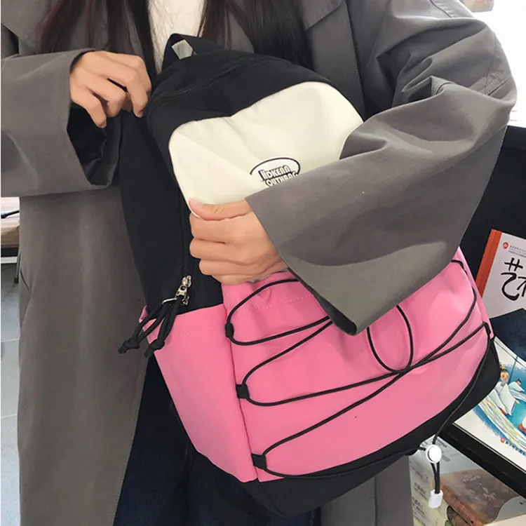 NOMK Nylon Portable One Shoulder Backpack Regular Women's Black Pink/Green Pink/Pink Blue/Blue Yellow-5