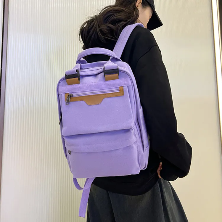 NOMK Canvas Handheld Backpack Unisex Black/Army Green/Green/Ecru/Purple-18