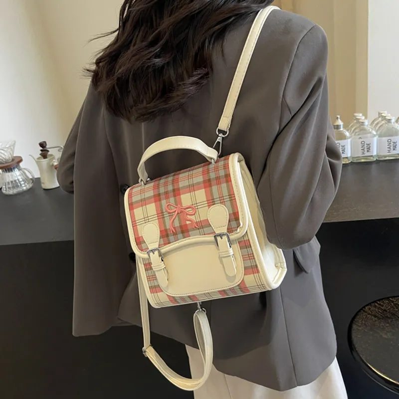 NOMK PU Backpack, Handbag, Shoulder Bag, Crossbody Bag Women's Ecru/Pink-2