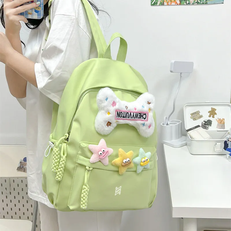 NOMK Nylon Backpack Backpack Backpack Handbag Women's Pink/Black/Green/White/Beige Yellow-13