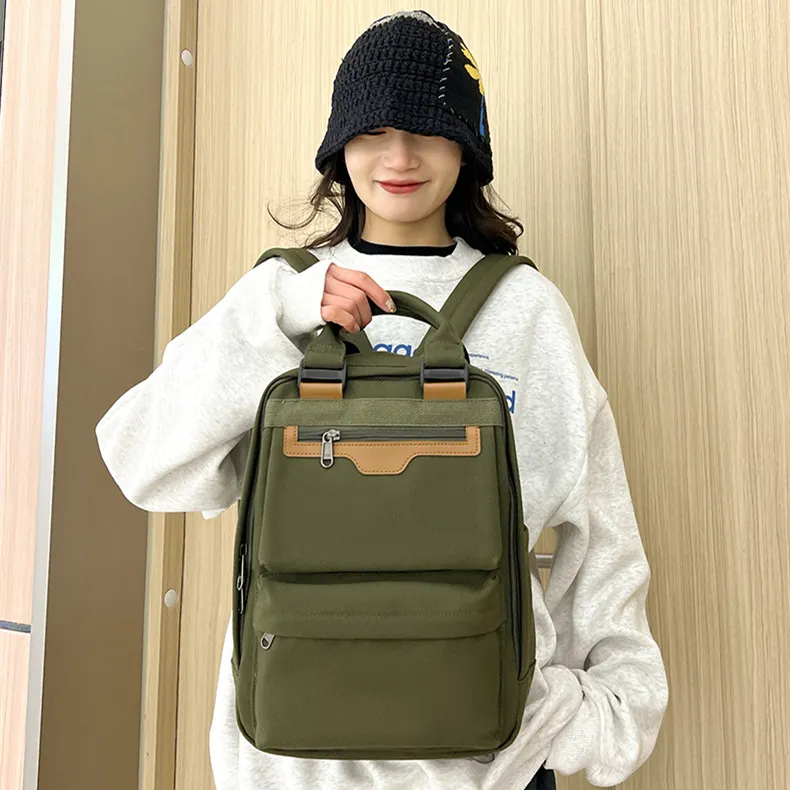 NOMK Canvas Handheld Backpack Unisex Black/Army Green/Green/Ecru/Purple-5