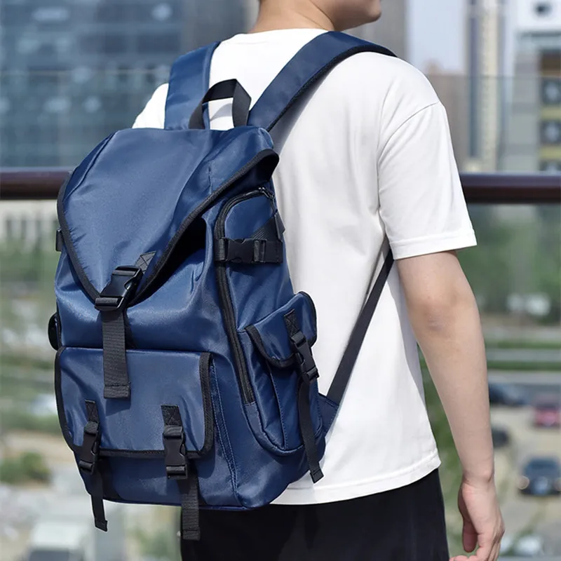 NOMK Nylon Fabric Backpack Large Size Unisex Black-9