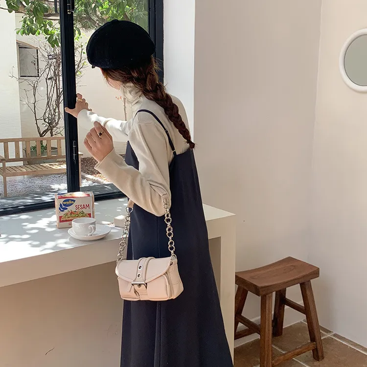 NOMK PU Shoulder Bag, Biker Bag, Messenger Bag, Shoulder Bag, Small Square Bag, Lock Handbag Women's Black/White-15