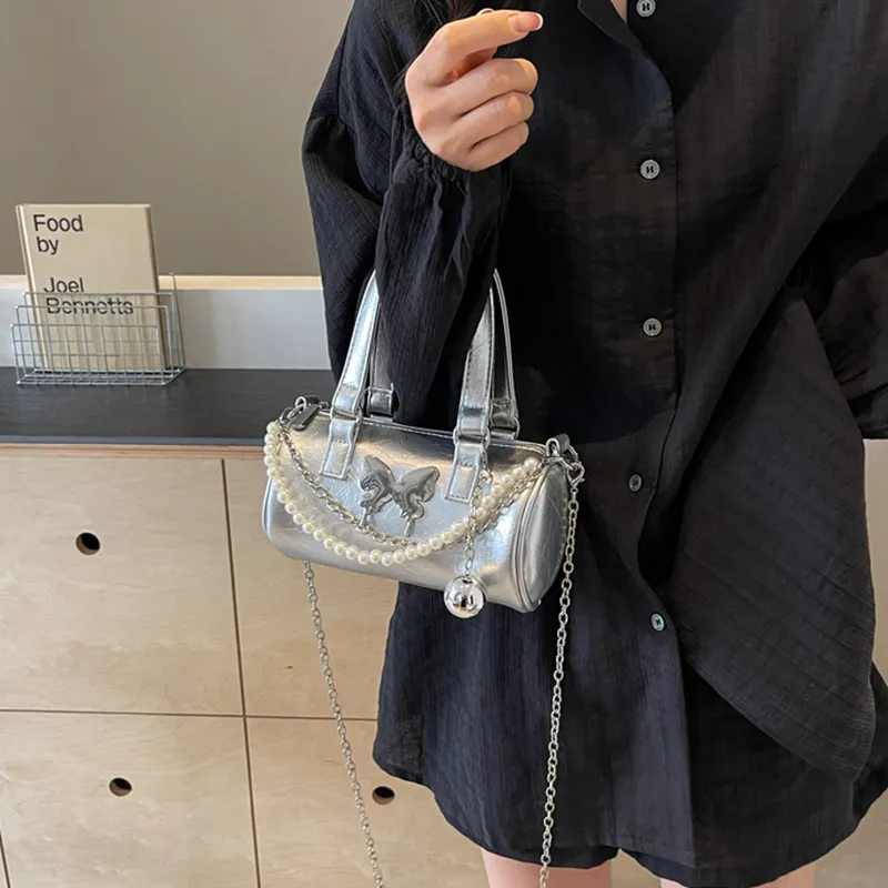 NOMK PU Shoulder Bag, Crossbody Bag, Handbag Women's Black/White/Silver-9