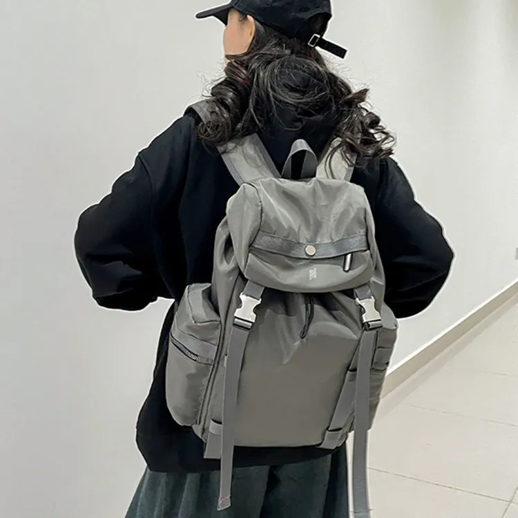 NOMK Nylon Backpack Unisex Black/Gray/Green/Blue-4