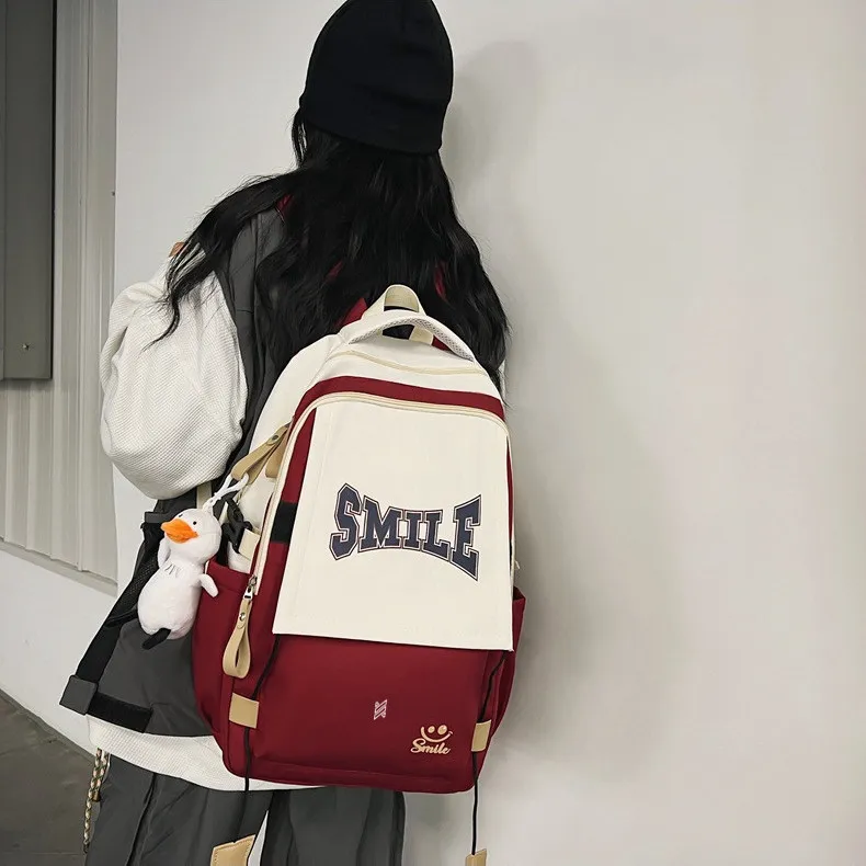 NOMK Nylon Backpack Unisex Black/Red/Blue/Brown-1