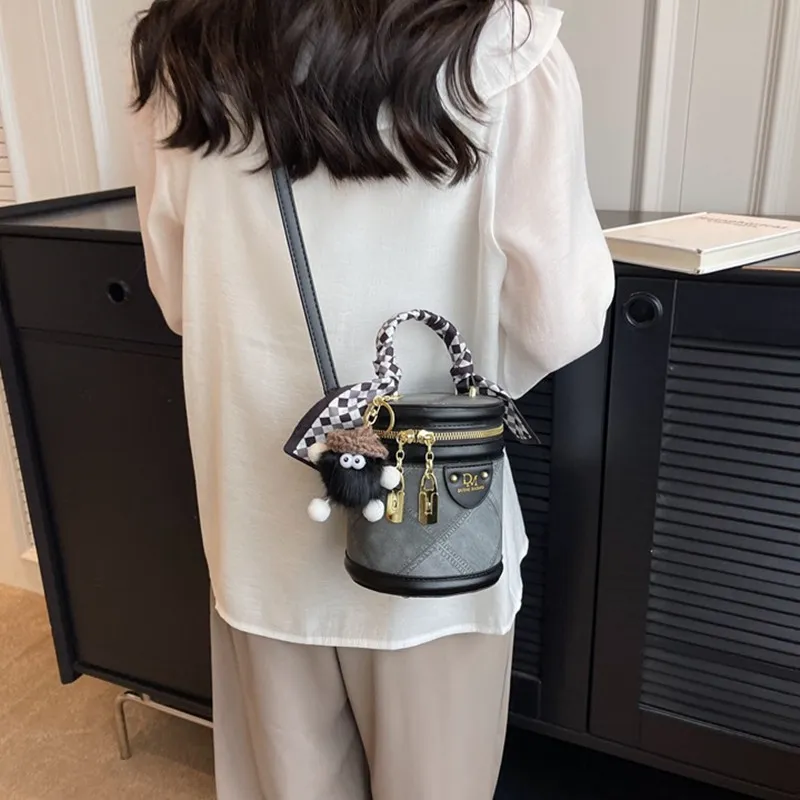 NOMK PU Bucket Bag Cylinder Bag Shoulder Bag Crossbody Bag Handbag Regular Women's Black/Blue/Ecru-4