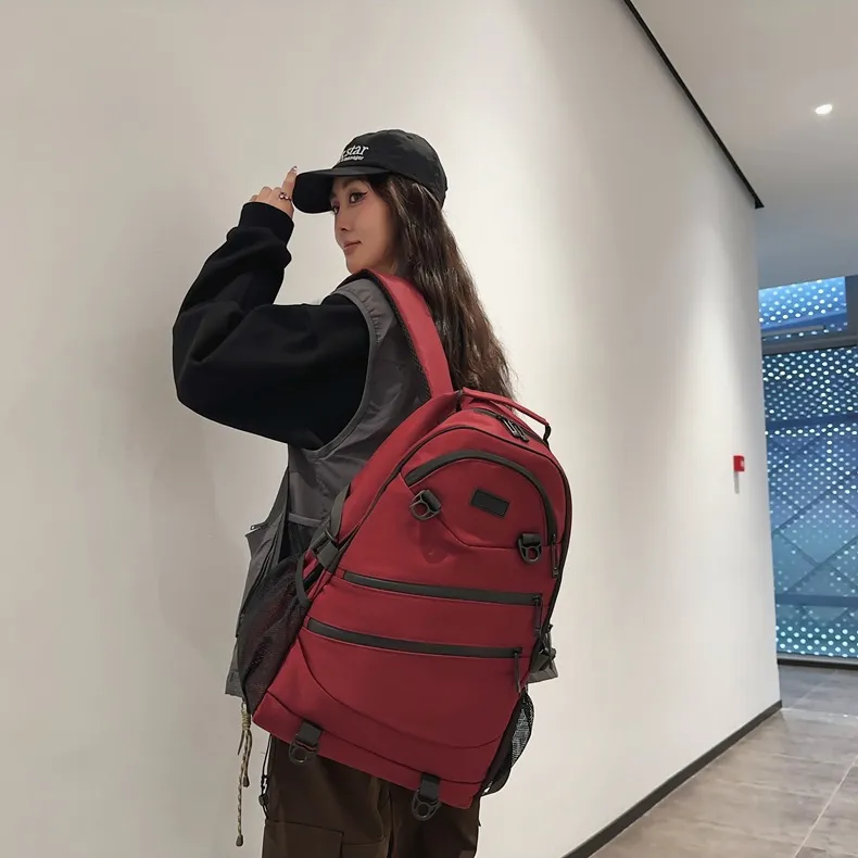 NOMK Nylon Backpack Unisex Black/White/Gray/Red/Brown-15