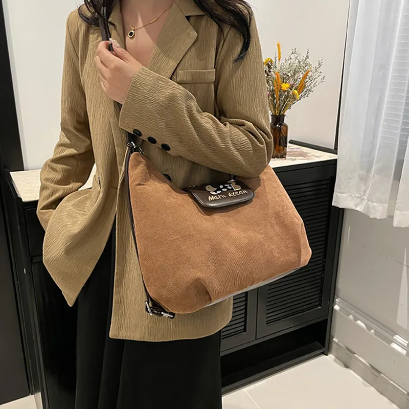 NOMK PU With Corduroy Tote Backpack, Shoulder Bag Women's Brown-10