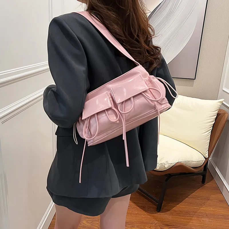 NOMK PU Shoulder Bag Women's Black/Ecru/Silver/Pink/Red-10