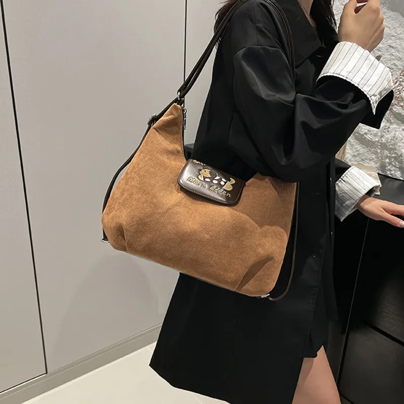 NOMK PU With Corduroy Tote Backpack, Shoulder Bag Women's Brown-7