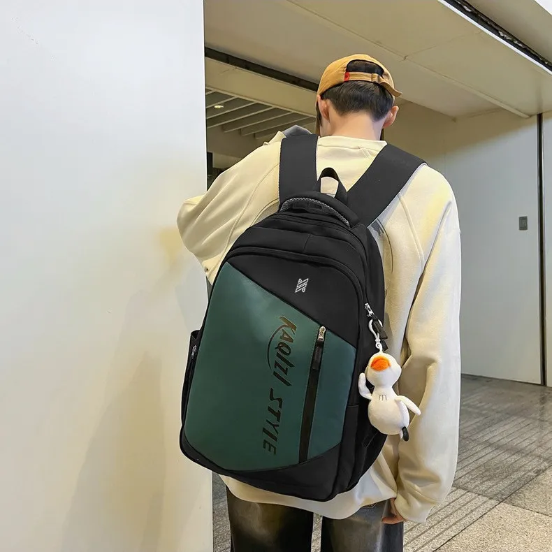 NOMK Nylon Backpack Backpack Travel Backpack Laptop Bag Unisex Black/Green/White/Blue-1