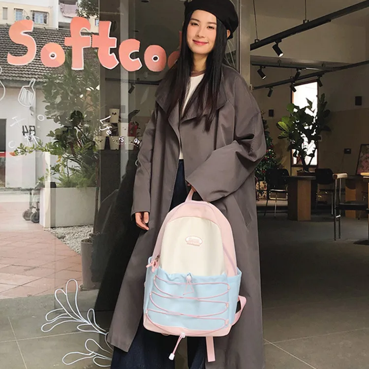 NOMK Nylon Portable One Shoulder Backpack Regular Women's Black Pink/Green Pink/Pink Blue/Blue Yellow-12