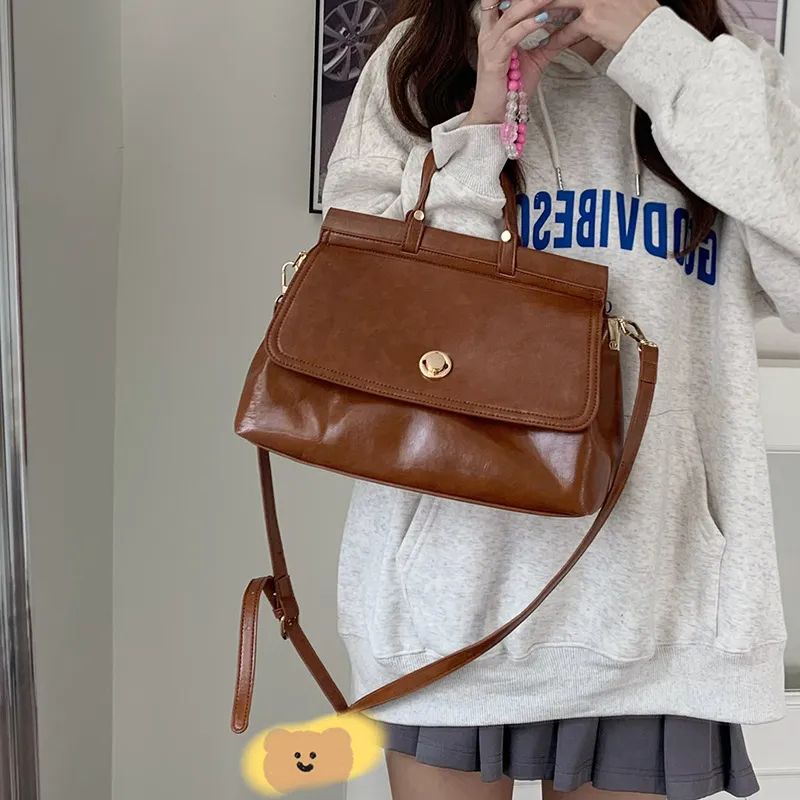 NOMK PU Tote Bag, Shopping Bag, Handbag, Crossbody Bag Medium Size Women's Black/Brown-12
