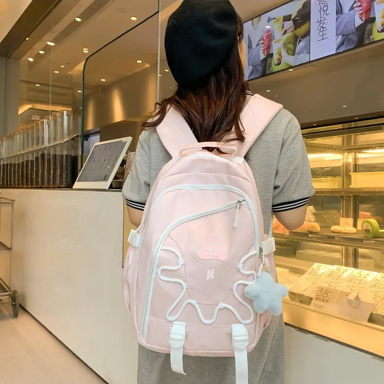 NOMK Nylon Backpack Handbag Women's White/Black/Yellow/Pink/Blue/Green-8