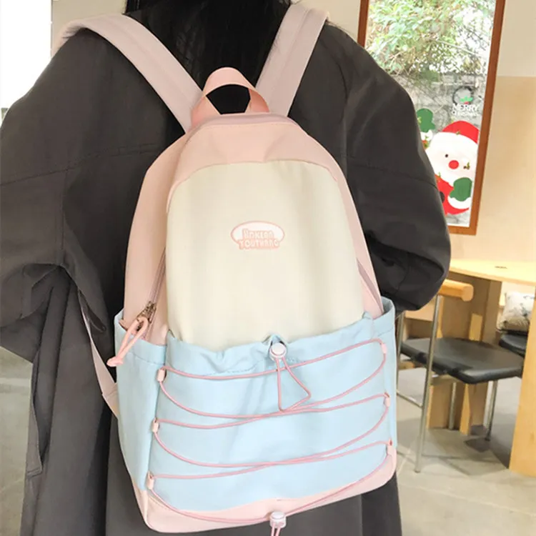 NOMK Nylon Portable One Shoulder Backpack Regular Women's Black Pink/Green Pink/Pink Blue/Blue Yellow-15