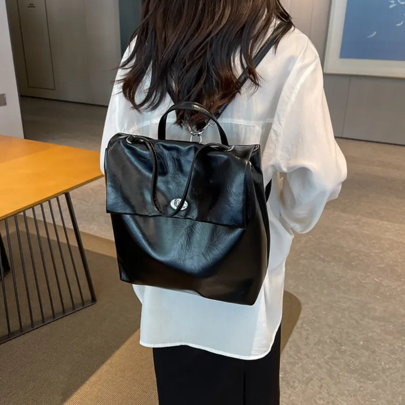 NOMK PU Portable Backpack Women's Black/Silver/Ecru-3