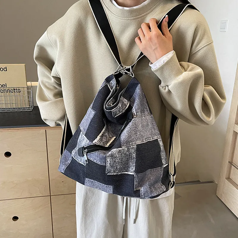 NOMK Denim Backpack, Underarm Shoulder Bag, Crossbody Bag Women's Blue/Brick Red/Dark Tea-10