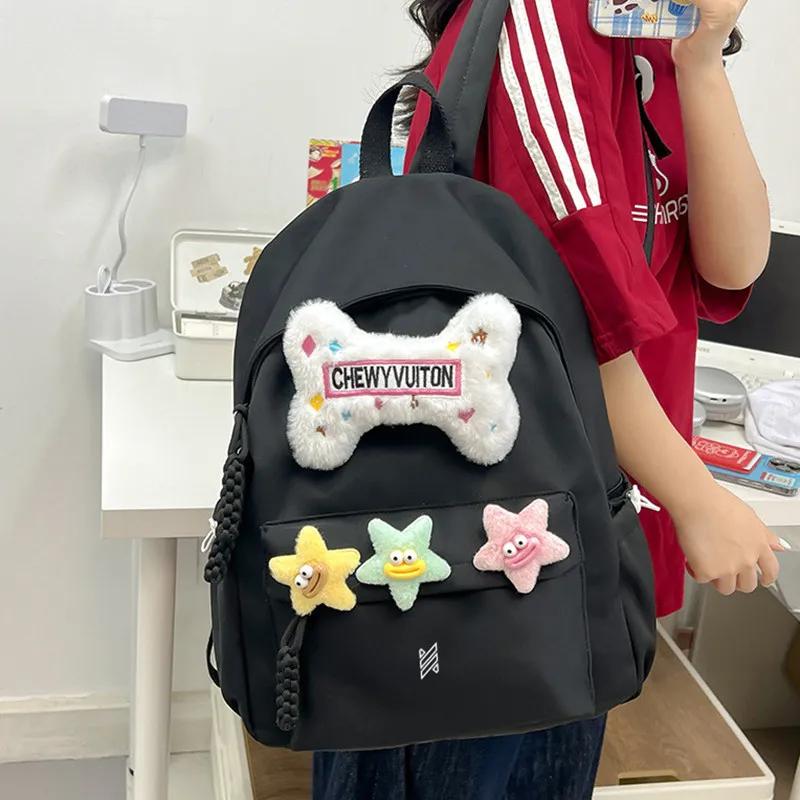 NOMK Nylon Backpack Backpack Backpack Handbag Women's Pink/Black/Green/White/Beige Yellow-11