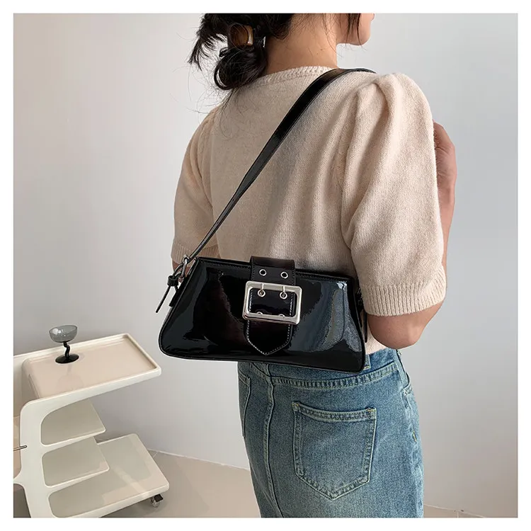 NOMK PU Leather Small Square Bag Shoulder Bag, Baguette Bag Shoulder Bag Medium Size Women's Silver-3