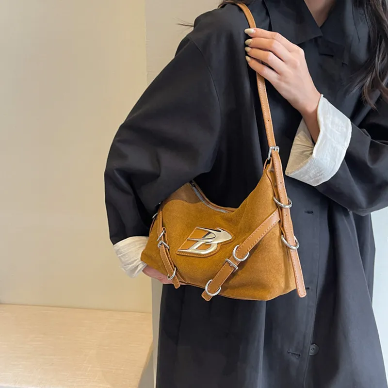 NOMK Suede Crossbody Bag, Shoulder Bag Women's Brown/Black/Red/Coffee-1
