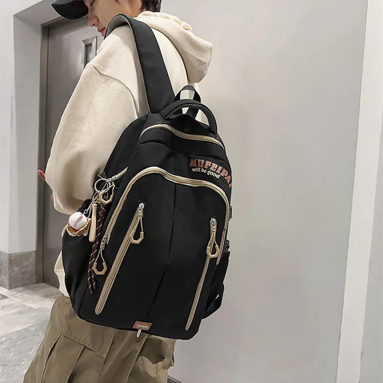 NOMK Nylon Backpack Unisex White/Red/Black-13