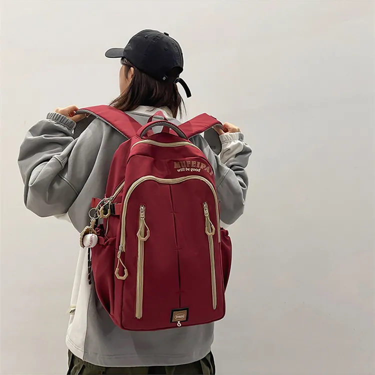 NOMK Nylon Backpack Unisex White/Red/Black-10