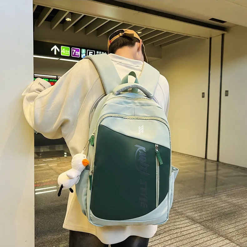 NOMK Nylon Backpack Backpack Travel Backpack Laptop Bag Unisex Black/Green/White/Blue-7