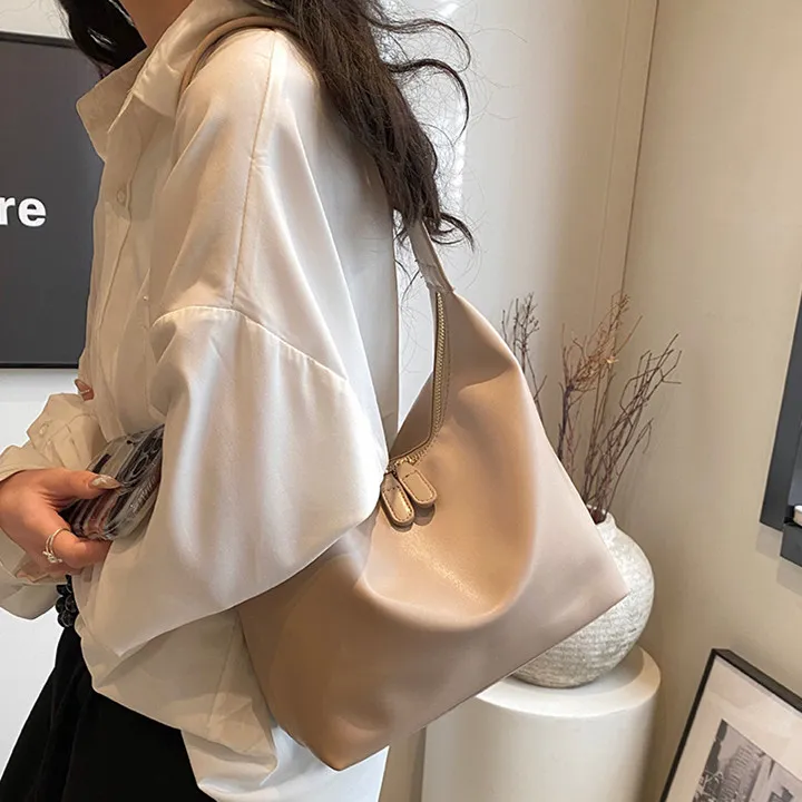 NOMK PU Tote Bag Shopping Bag Shoulder Bag Versatile Shoulder Bag Regular Women's Black/White/Khaki/Brown-13